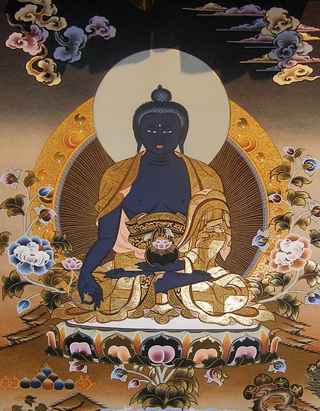 A Tibetan Thangka Painting of Medicine Buddha